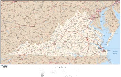 Virginia Wall Map With Roads By Map Resources Mapsales