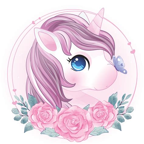Cute Unicorn With Watercolor Illustration 2075136 Download Free
