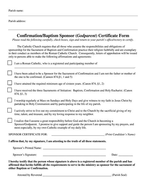 Godparent Certificate Template Free