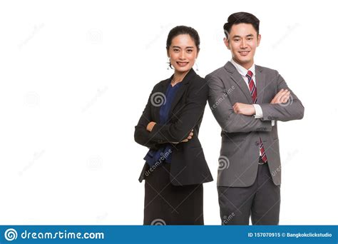 Two Business People Standing And Posing Stock Image Image Of Pants