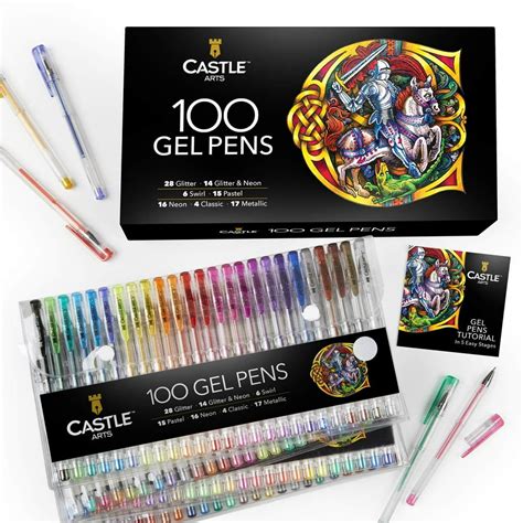 Castle Art Supplies 100 Gel Pen Set With Case For Adult Coloring Books Drawing Scrapbooking