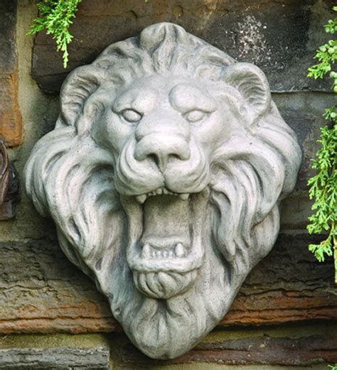 Marvellous large lion statue looks impressive in gateposts, entryways of gardens, commercial buildings. Lion Face Sculptural Wall Plaque Statue