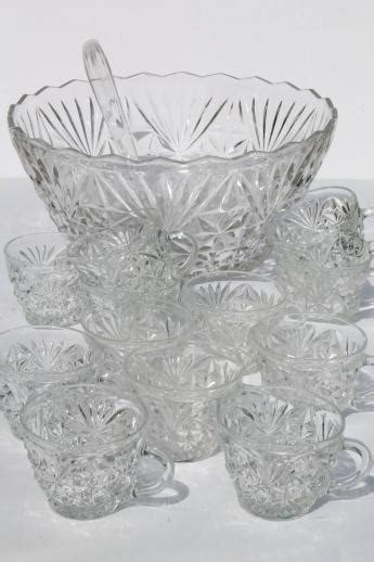 Vintage Arlington Pattern Punch Set Clear Glass Punch Bowl Twelve Cups