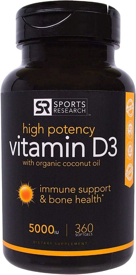 Sports Research Vitamin D3 With Organic Coconut Oil 5000 Iu 360