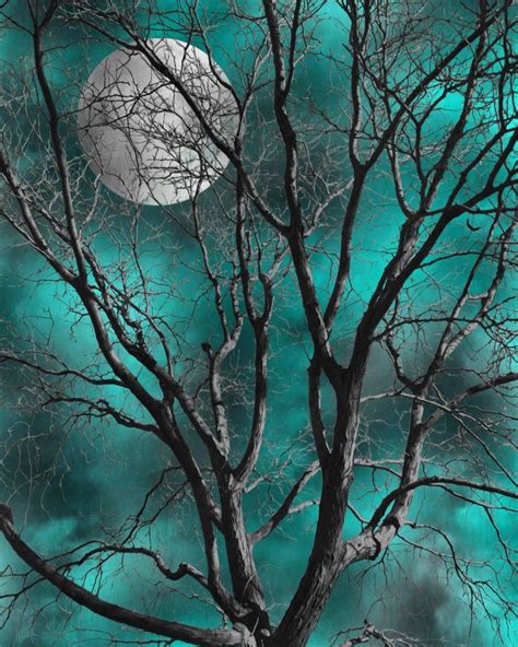 Teal Gray Wall Art Pictures Tree Moon Decor Teal Bedroom Etsy Arte