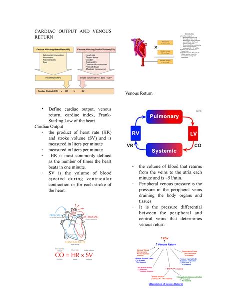 Physiology Cardiac Output And Venous Return Cardiac Output And Venous Return Define Cardiac