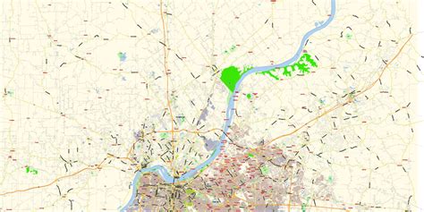 Louisville Kentucky Us Pdf Map Vector Exact City Plan Low Detailed