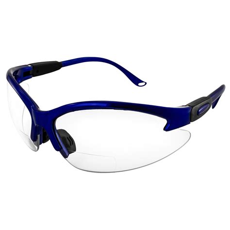 Global Vision Cougar Bifocal Safety Glasses Blue Frame Clear 1 5x Magnification Lens Ansi Z87 1