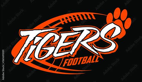 Tigers Football Team Design With Large Paw Print And Ball For School