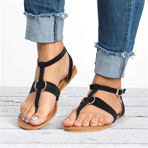 2019 Summer Womens Sandals Ladies Buckle Flat Flip Flops Beach Sandals