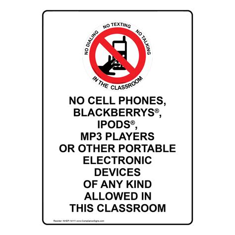 Portrait No Cell Phones Allowed In This Classroom Sign