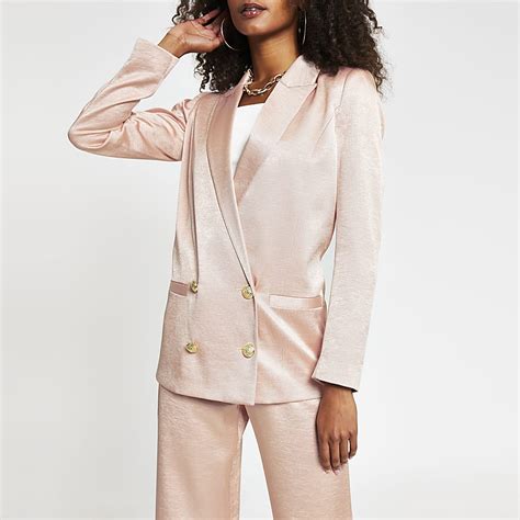 Pink Double Breasted Gold Button Blazer River Island