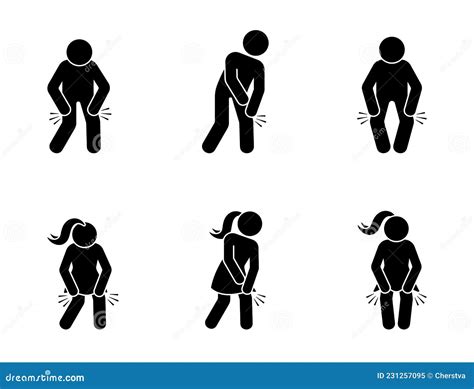 Stick Figure Man And Woman With Knee Pain Icon Vector Set Sick