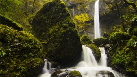 1920x1080 Moss Stones Waterfall Forest Nature Grass River