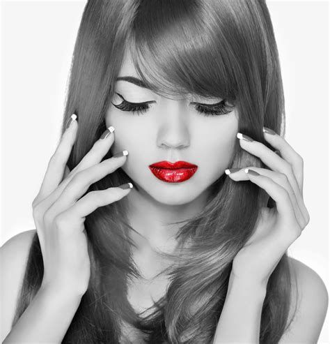 Red Lips Beauty Fashion Woman Portrait Eyelashas And