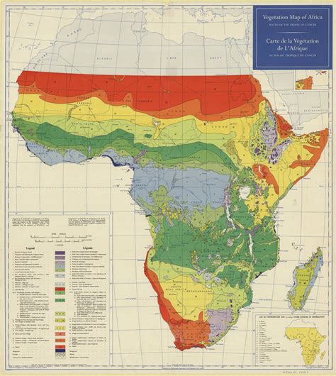 It is surrounded by large areas of water. 1958 Vegetation Map of Africa, south of the Tropic of ...