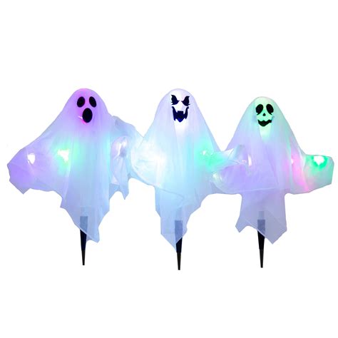 Joyin Halloween Outdoor Decorations 3 Pack Lighted White Ghost Stakes