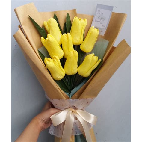 Jual Tulip Crepe Paper Bouquet Yellow Buket Bunga Kertas Untuk Hadiah