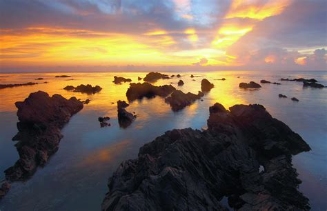 Sunset Over The Ocean Rocks Image Free Stock Photo Public Domain