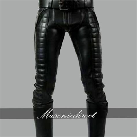 men s real cowhide black leather quilted biker pant punk kink breeches trousers ebay