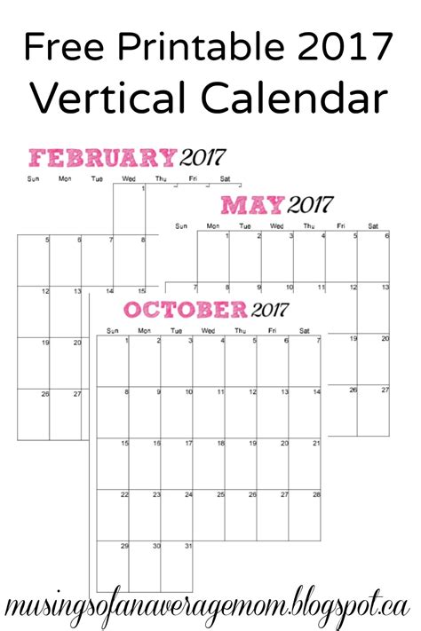 Musings Of An Average Mom Free 2017 Vertical Monthly Calendar