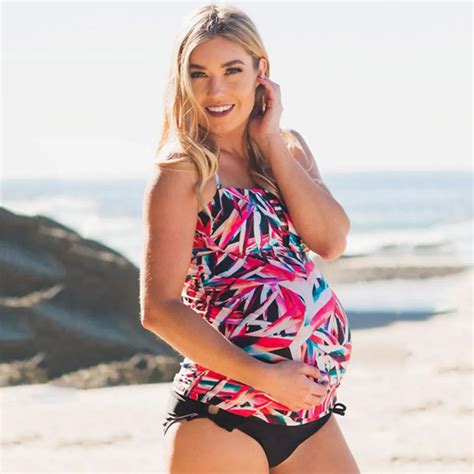 Two Pieces Print Maternity Swimwear Women Pregnant Tankinis Set Pregnancy Swimsuit Plus Size