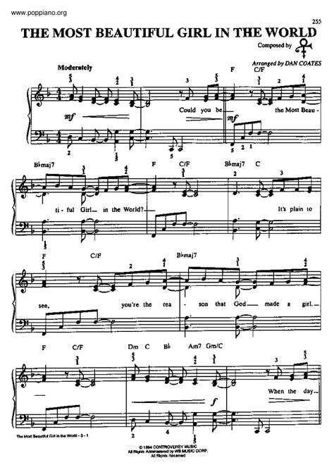 prince the most beautiful girl in the world sheet music pdf free score download ★