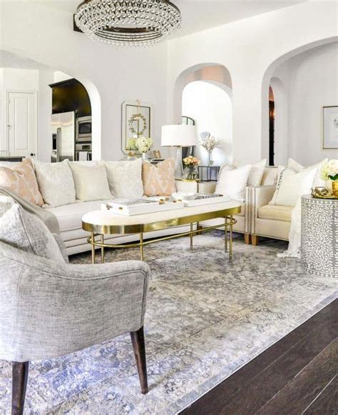 Beautiful White Gray Living Room Gold Accents