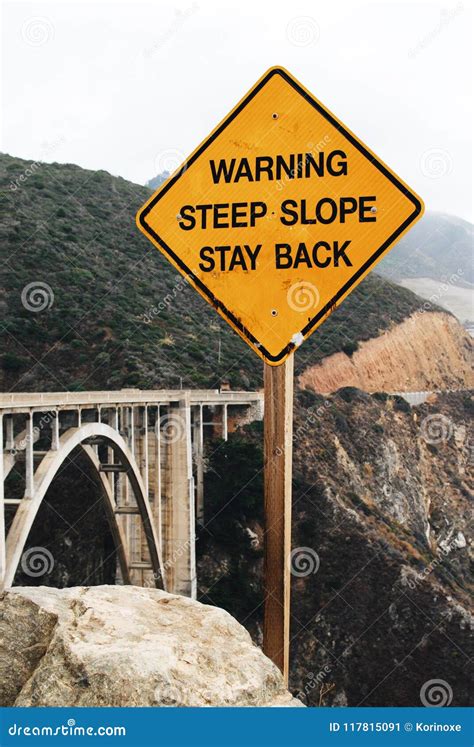`warning Steep Slope Stay Back` Road Sign Stock Image Image Of Signal