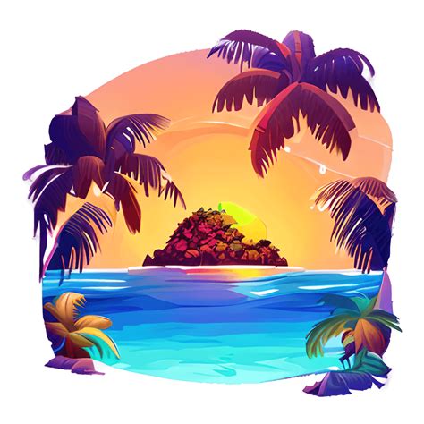 Tropical Island Sunset Graphic · Creative Fabrica