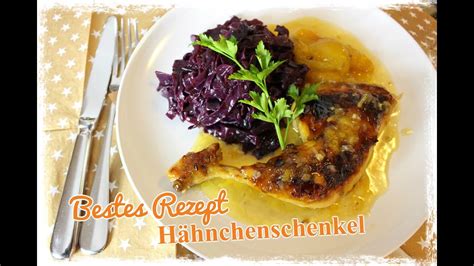 Weihnachtsessen Hähnchenschenkel aus dem Backofen mit Apfel-Rotkohl