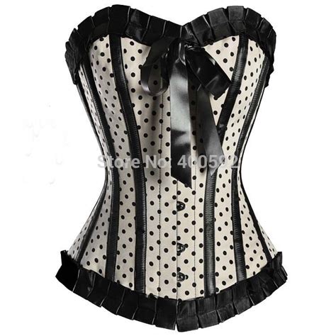 White Satin Polka Dot Corset With Black Trim Real Corsets Sexy Red