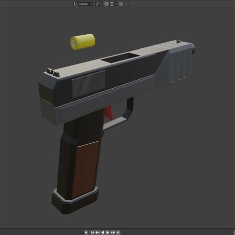 3d Low Poly Pistol With Bullet Shell