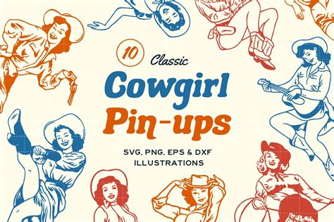 Cowgirl Pinup Illustrations Bundle Creative Market