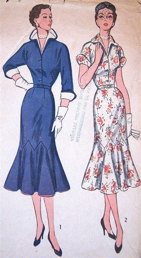 Vintage 1950s Slim Dress Pattern Trumpet Skirt And Detachable Collar
