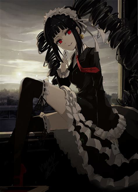 Anime Girl With Black Hair And Red Eyes