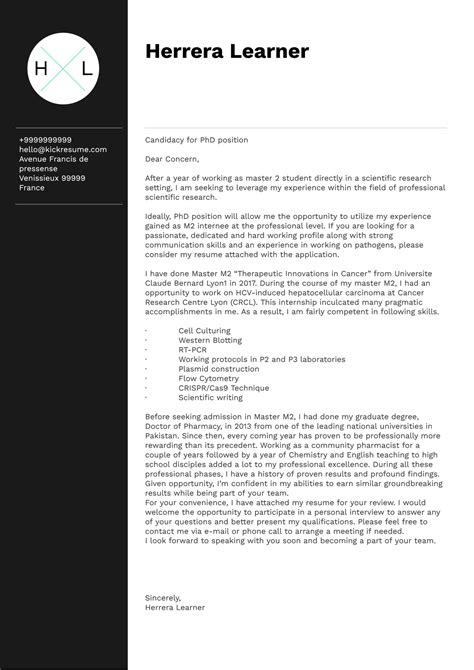 It is usually submitted together with your academic cv to provide admissions staff with more information about you as an individual, to help them decide whether or not you are the ideal candidate for a research project. Lyon University PhD Student Cover Letter Sample | Kickresume