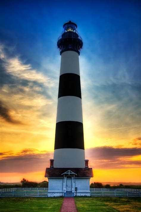 Sunset At Bodie Island Lighthouse In Outer Banks North Carolina Usa