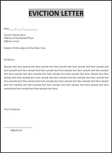Sample Eviction Letter Free Word S Templates