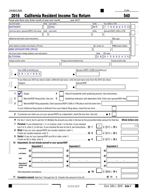 Department of the treasury internal revenue service irs.gov. 2016 540 california resident income tax return | Earned Income Tax Credit | Tax Return (United ...
