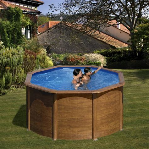 Gre Pacific Round Wood Effect Steel Pool With Sand Scrubber — Brycus
