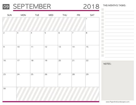 Free Printable Calendar September 2018 Paper And Landscapes