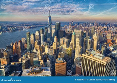 Skyscrapers In Financial District Of Manhattan New York City Stock