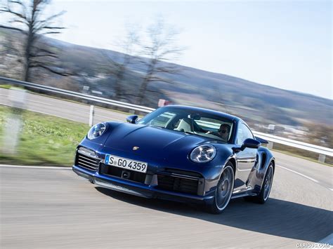 2021 Porsche 911 Turbo S Coupe Color Gentian Blue Metallic Front