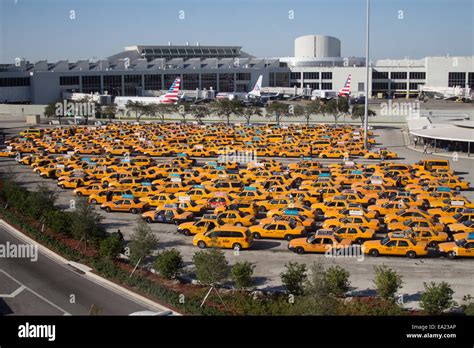 Yellow Taxi Cab Parking Lot At Miami International Airport Mia Stock