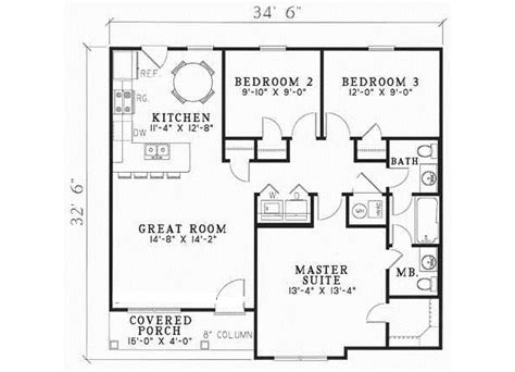 Would *i* buy a house without a formal dining room?? Ranch House Plan - 3 Bedrooms, 1 Bath, 1029 Sq Ft Plan 12-173
