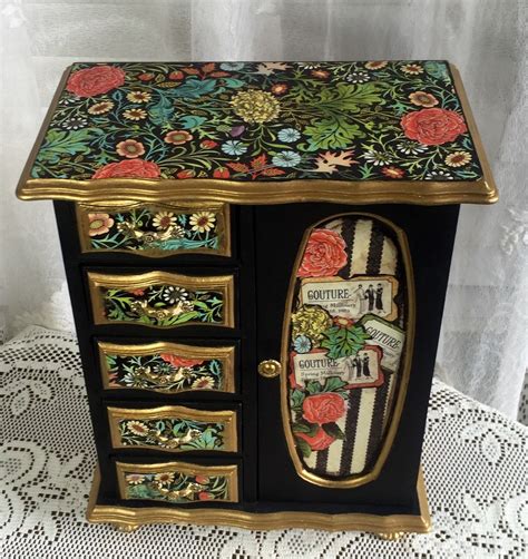 Hand Painted Vintage Wood Jewelry Box Paris Couture Jewelry
