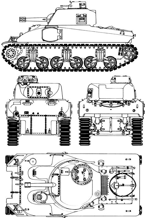 M4 Sherman Blueprint Blueprints Tank Design Army Usa