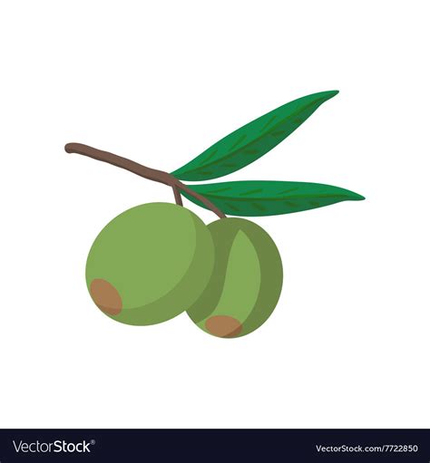 Olives On Branch With Leaves Icon Cartoon Style Vector Image