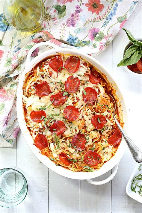 4 Ingredient Baked Spaghetti Squash Pepperoni Pizza Casserole Food Daily